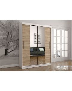 Firenze150 tolóajtós, tükrös gardróbszekrény fehér-tölgy